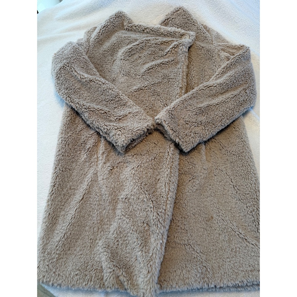 BB Dakota Womens Taupe Faux Fur Teddy Coat Asymmetrical Wrap Jacket Small